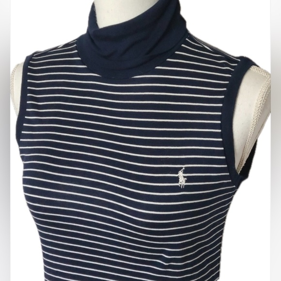 Ralph Lauren Golf Sleeveless Turtleneck Navy White Striped Knit Top Size SP - Picture 3 of 4